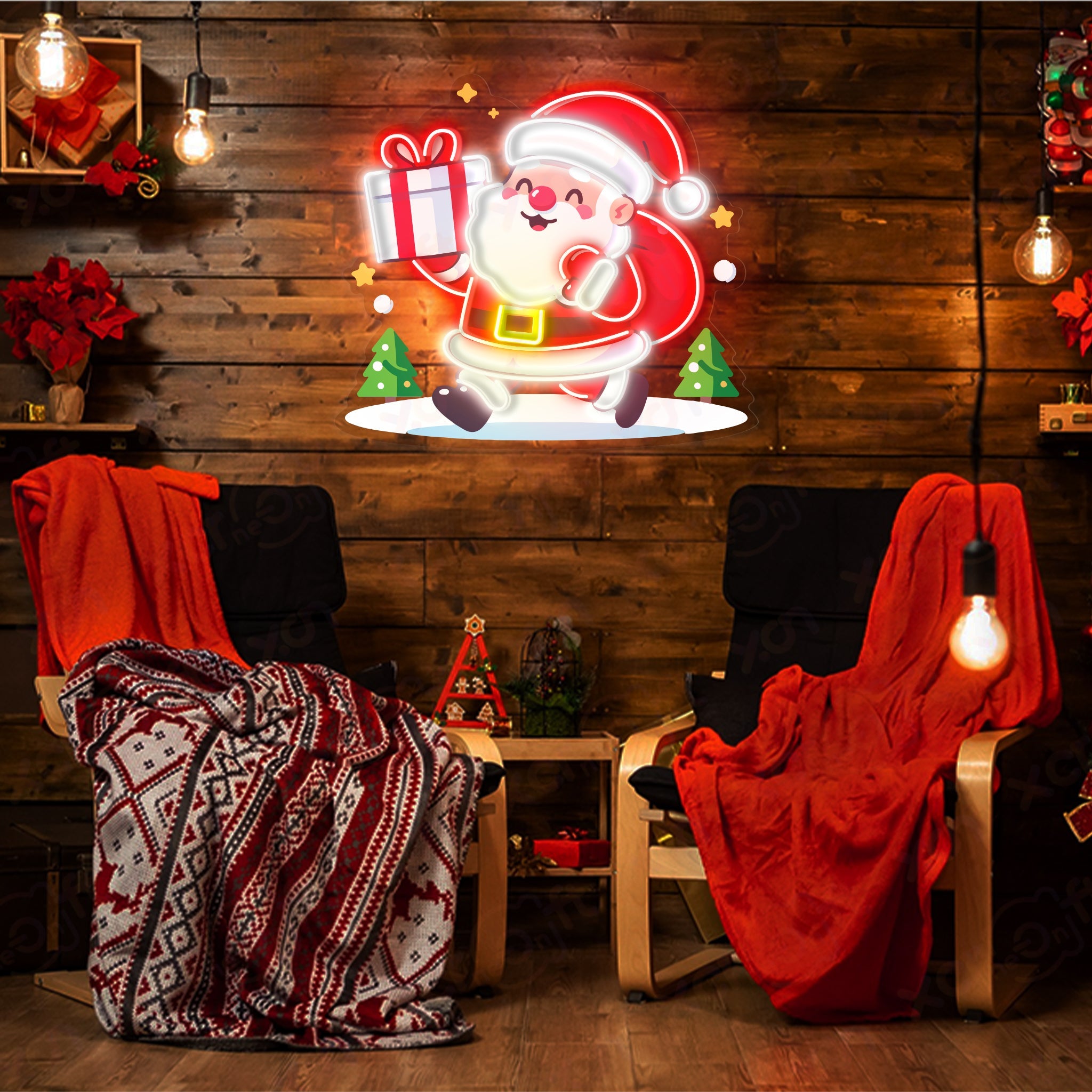 Santa Claus Holding Gift UV Printed Neon Sign