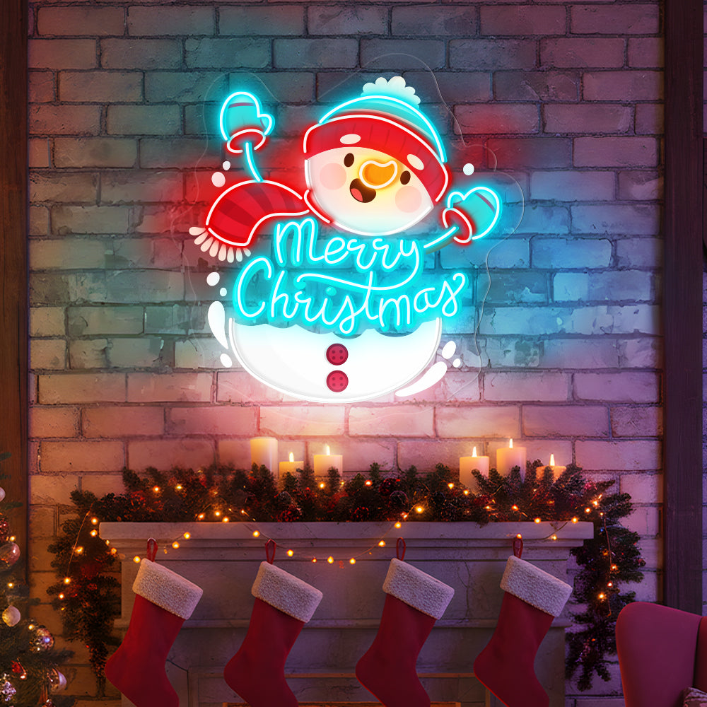 Snowman Merry Christmas Neon Sign
