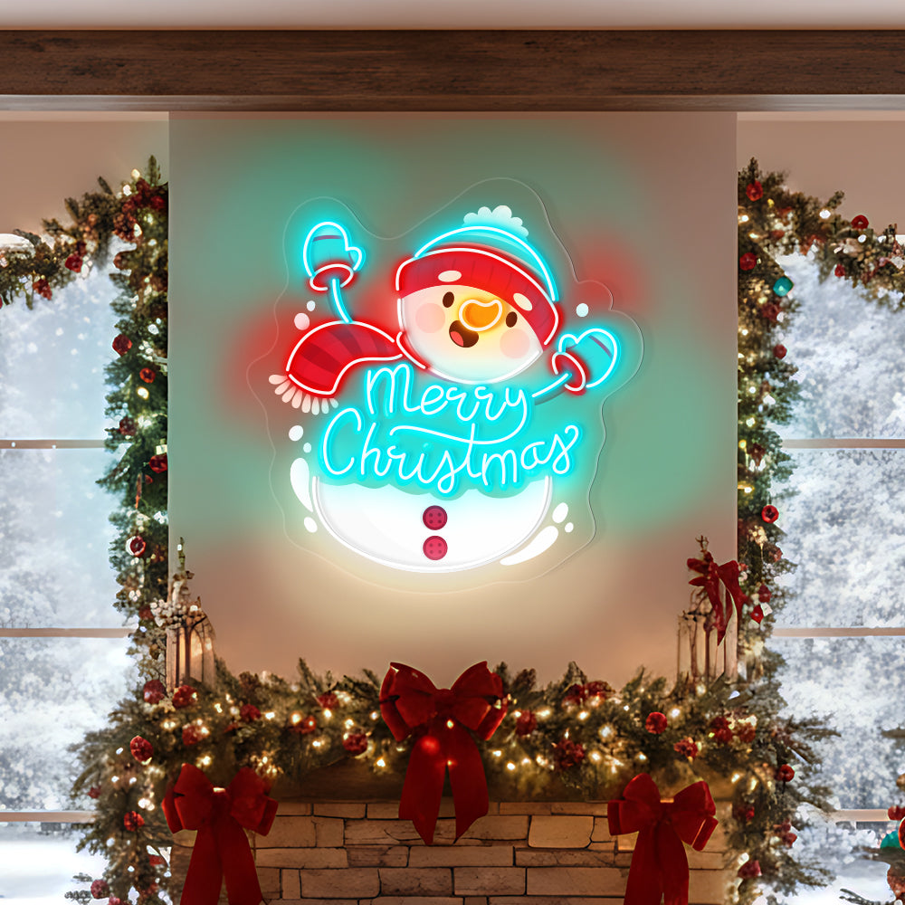 Snowman Merry Christmas Neon Sign