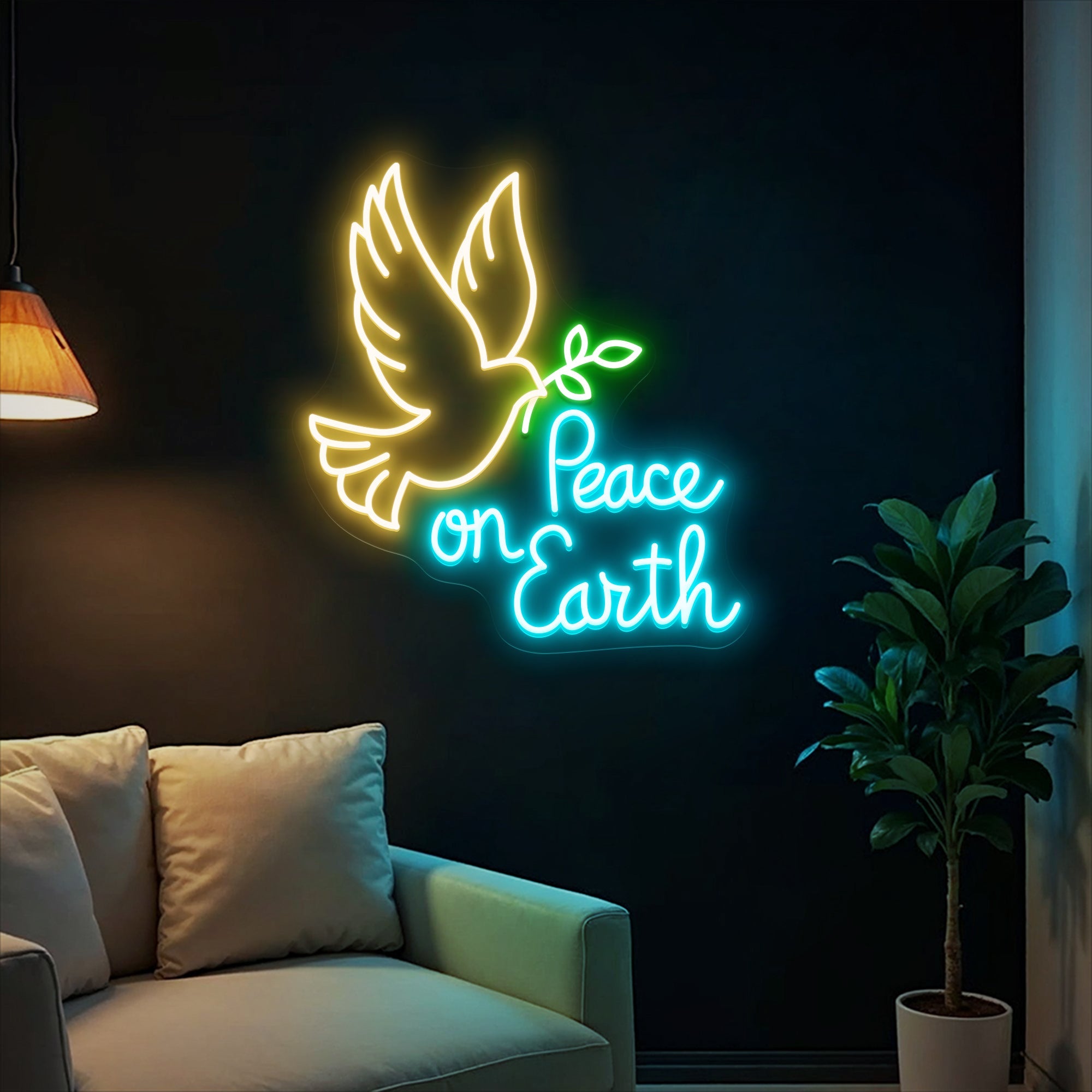 Peace On Earth with Pigeon Neon Sign