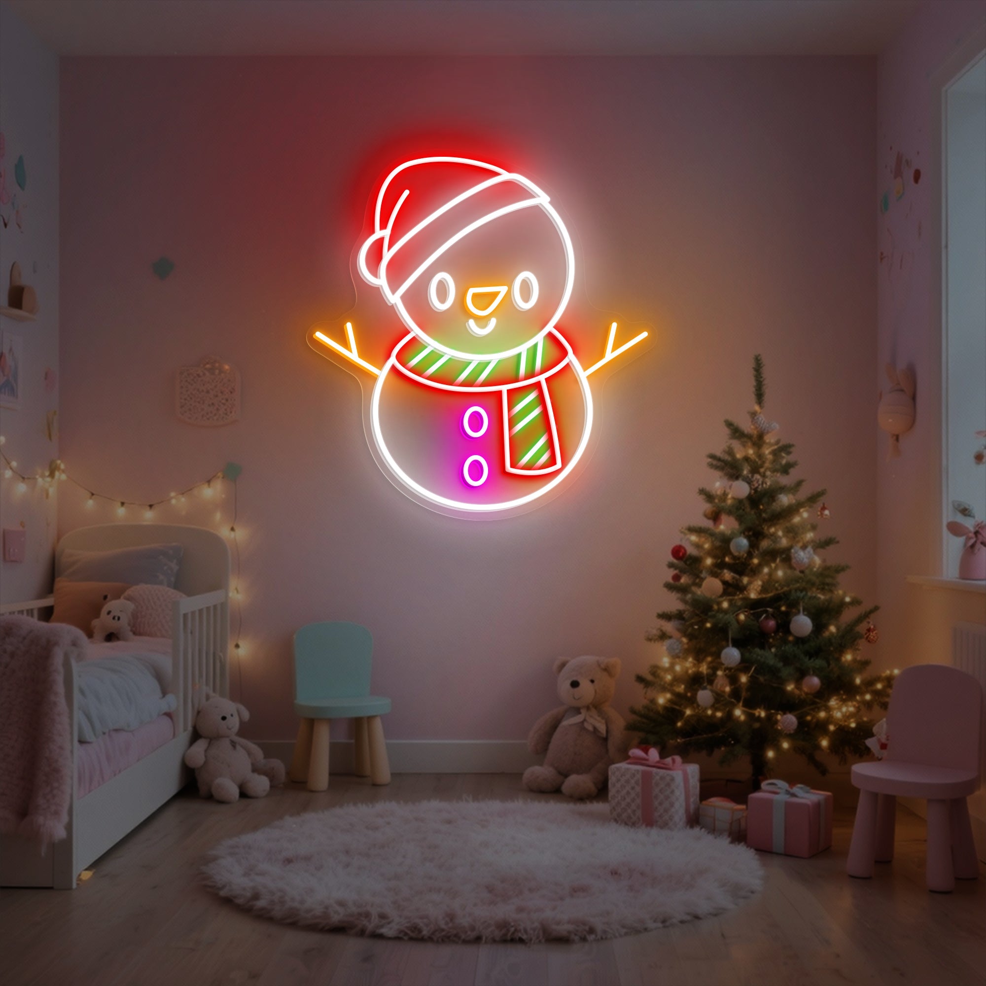 Cute Snowman Neon Sign – Christmas LED Wall Light for Holiday & Kids Room Decor