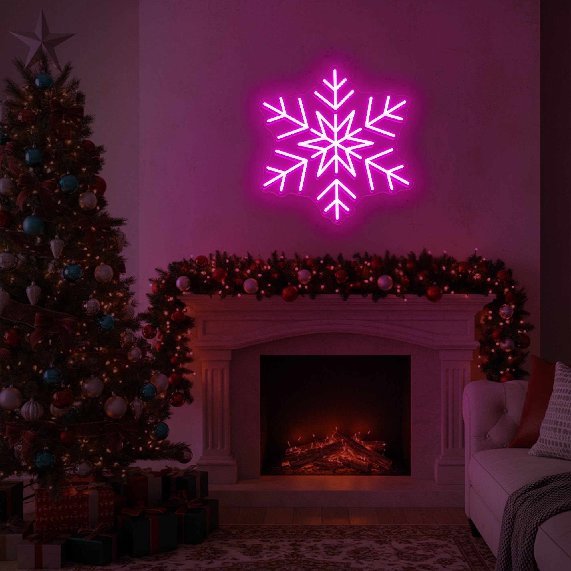 Snowflake Neon Sign – Winter LED Wall Light for Christmas Holiday & Kids Room Decor