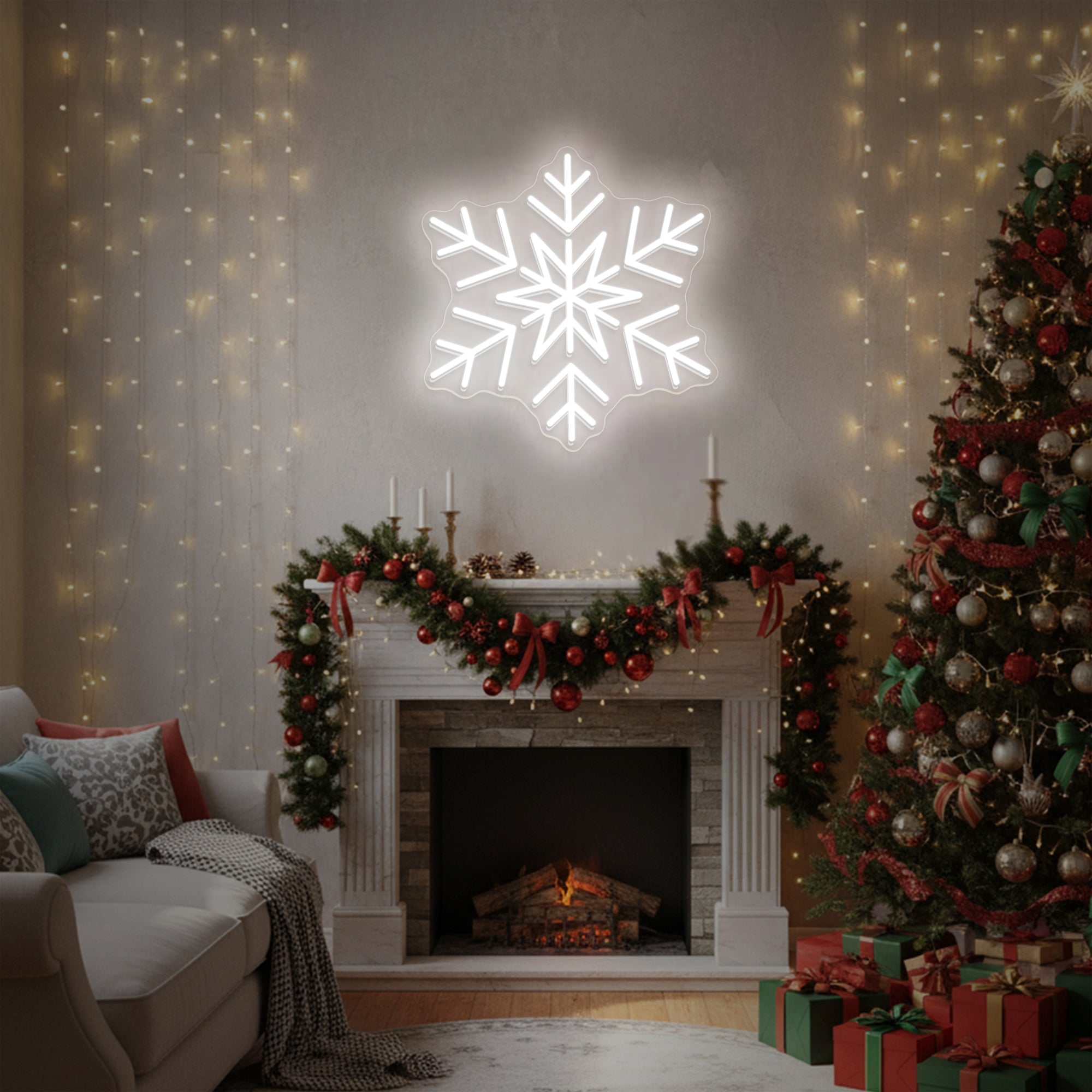 Snowflake Neon Sign – Winter LED Wall Light for Christmas Holiday & Kids Room Decor