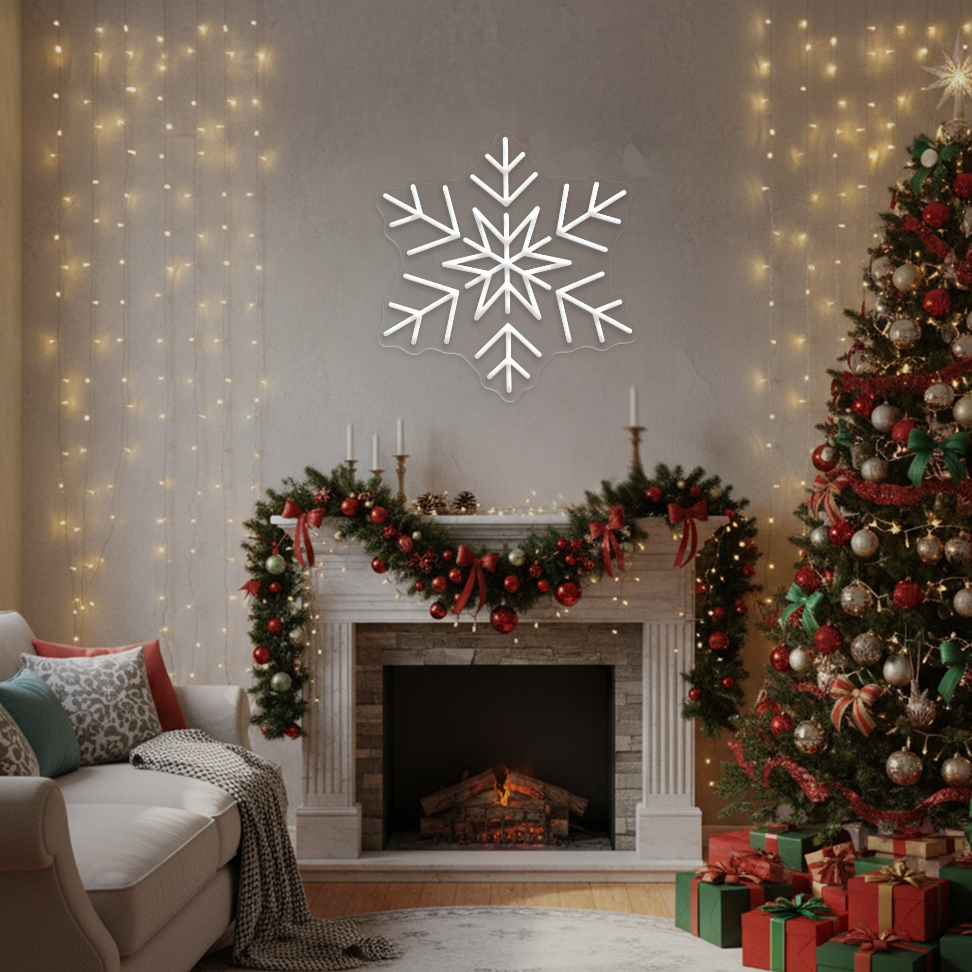 Snowflake Neon Sign – Winter LED Wall Light for Christmas Holiday & Kids Room Decor
