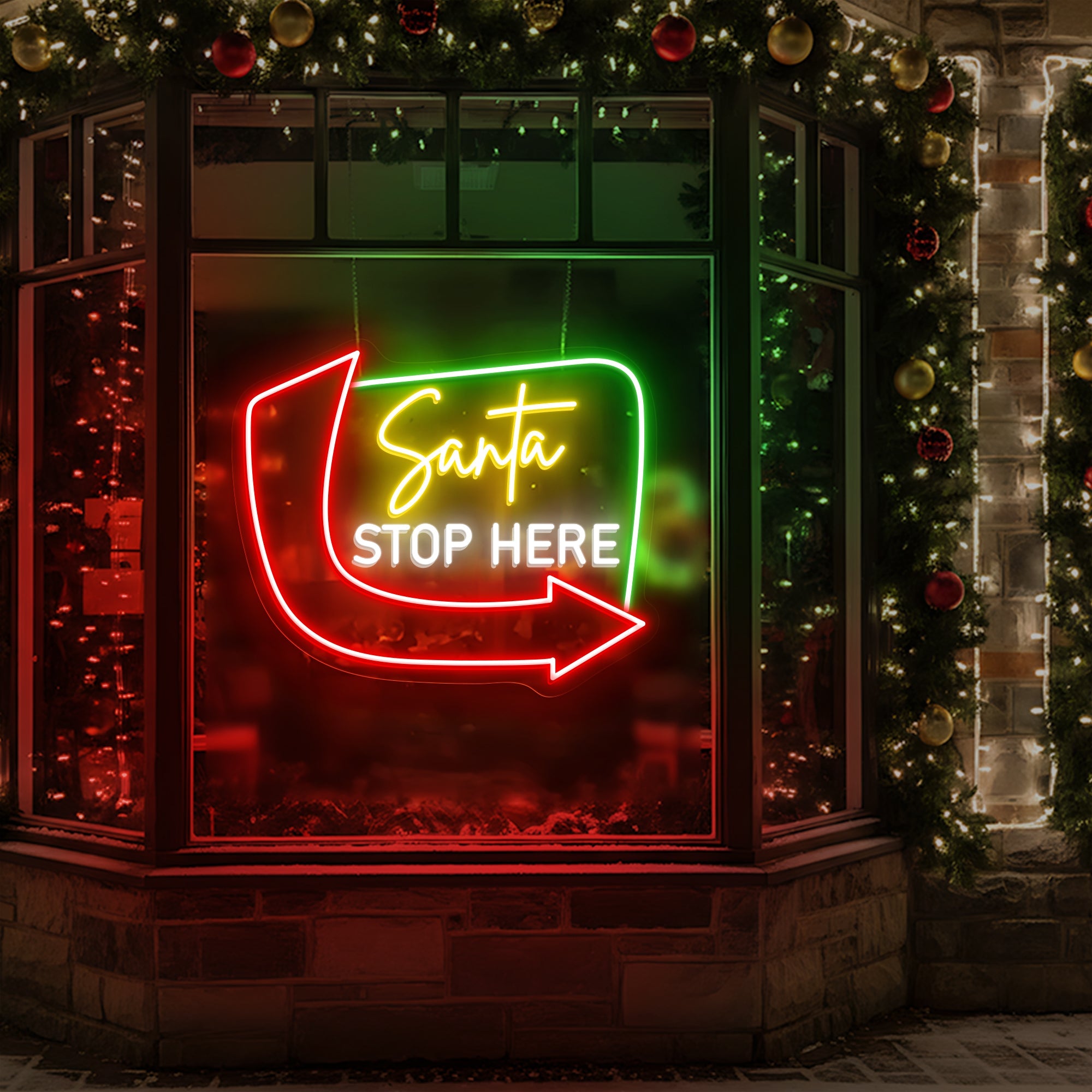 Santa Stop Here Neon Sign – Christmas LED Light for Holiday Home & Kids Room Décor