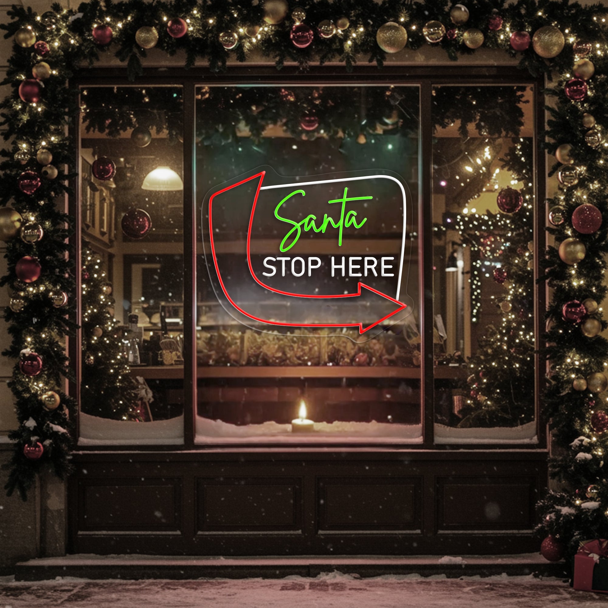 Santa Stop Here Neon Sign – Christmas LED Light for Holiday Home & Kids Room Décor