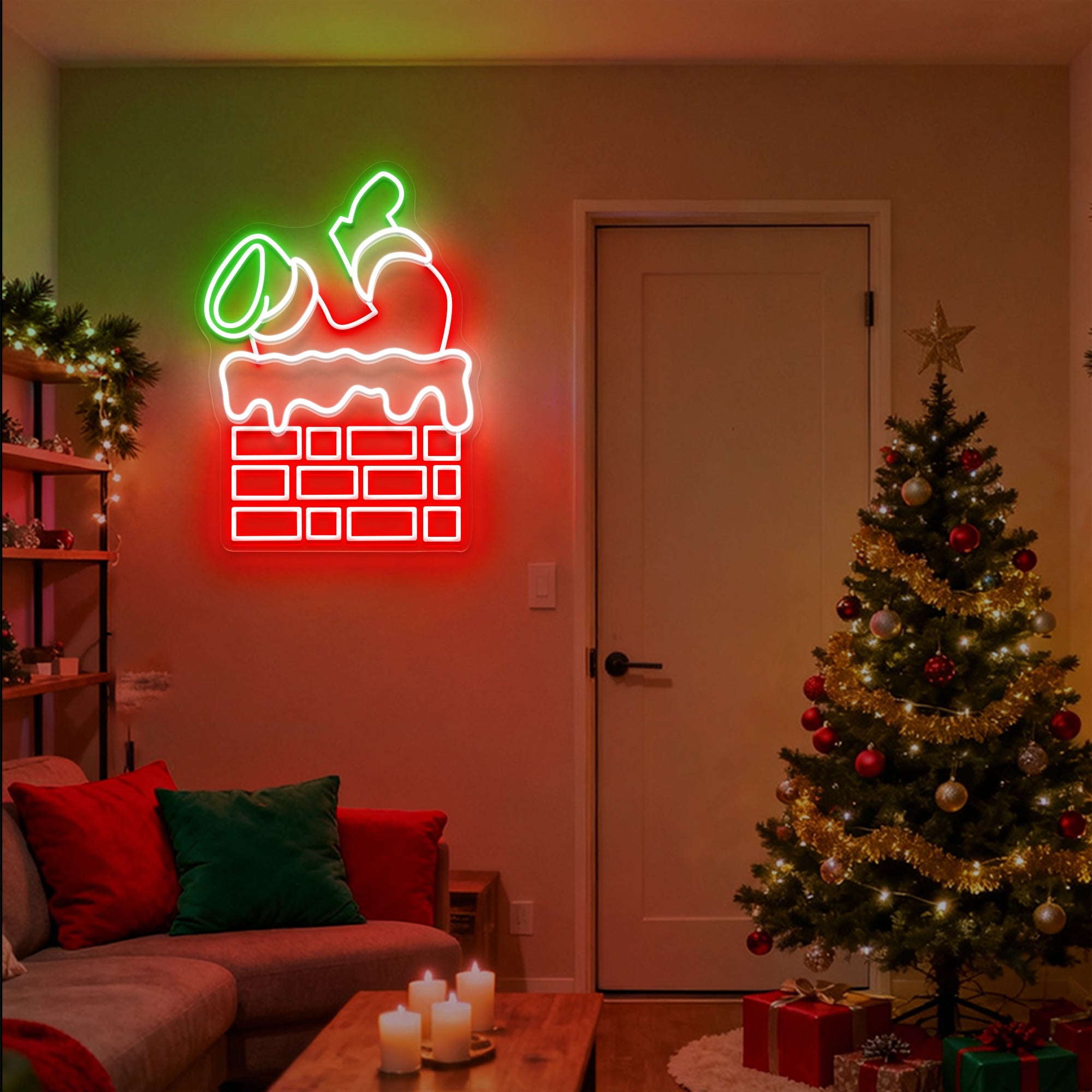 Santa Stuck Neon Sign – Funny Christmas LED Wall Light for Holiday Home & Party Décor