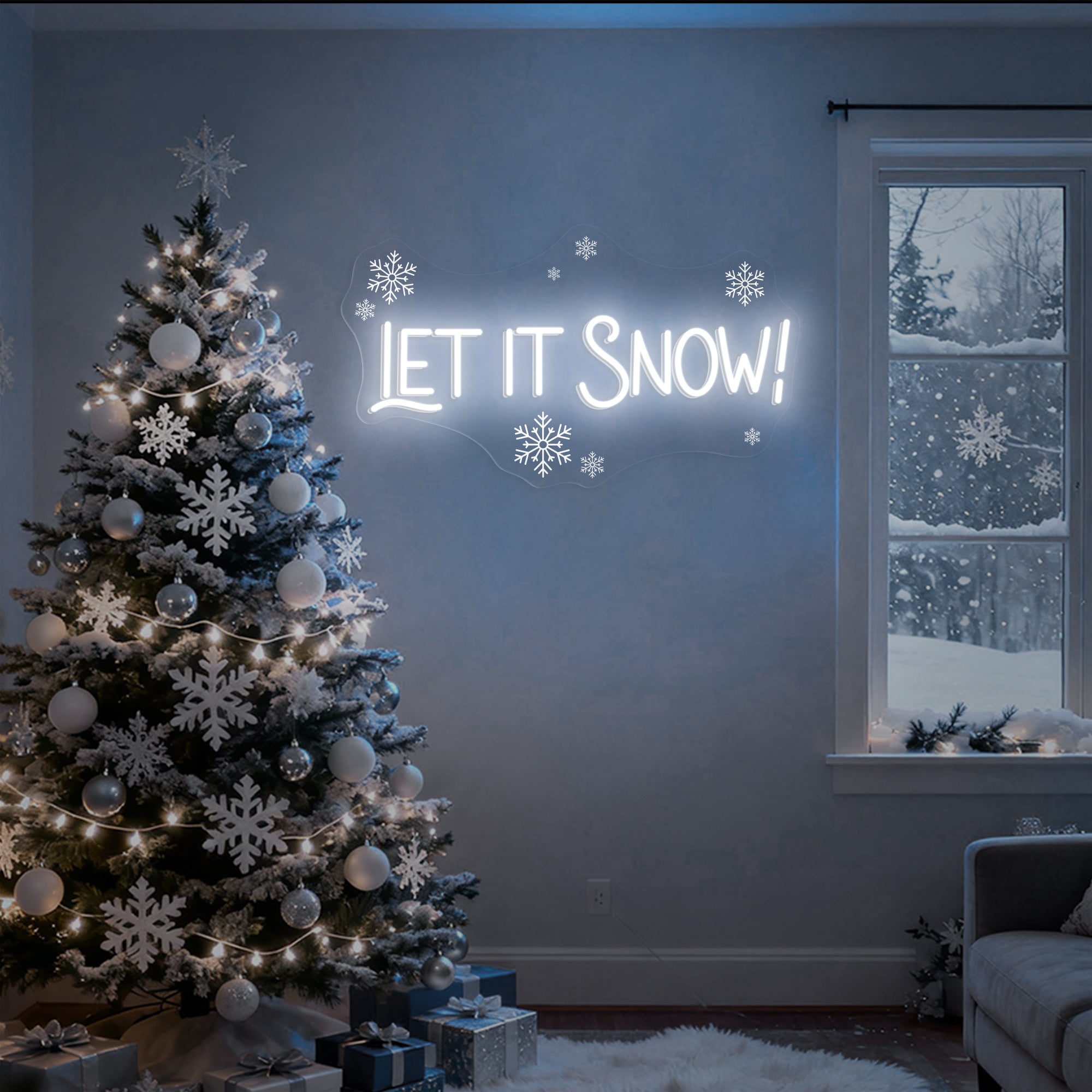 Let It Snow Neon Sign – Winter LED Wall Light for Christmas Holiday & Cozy Home Décor