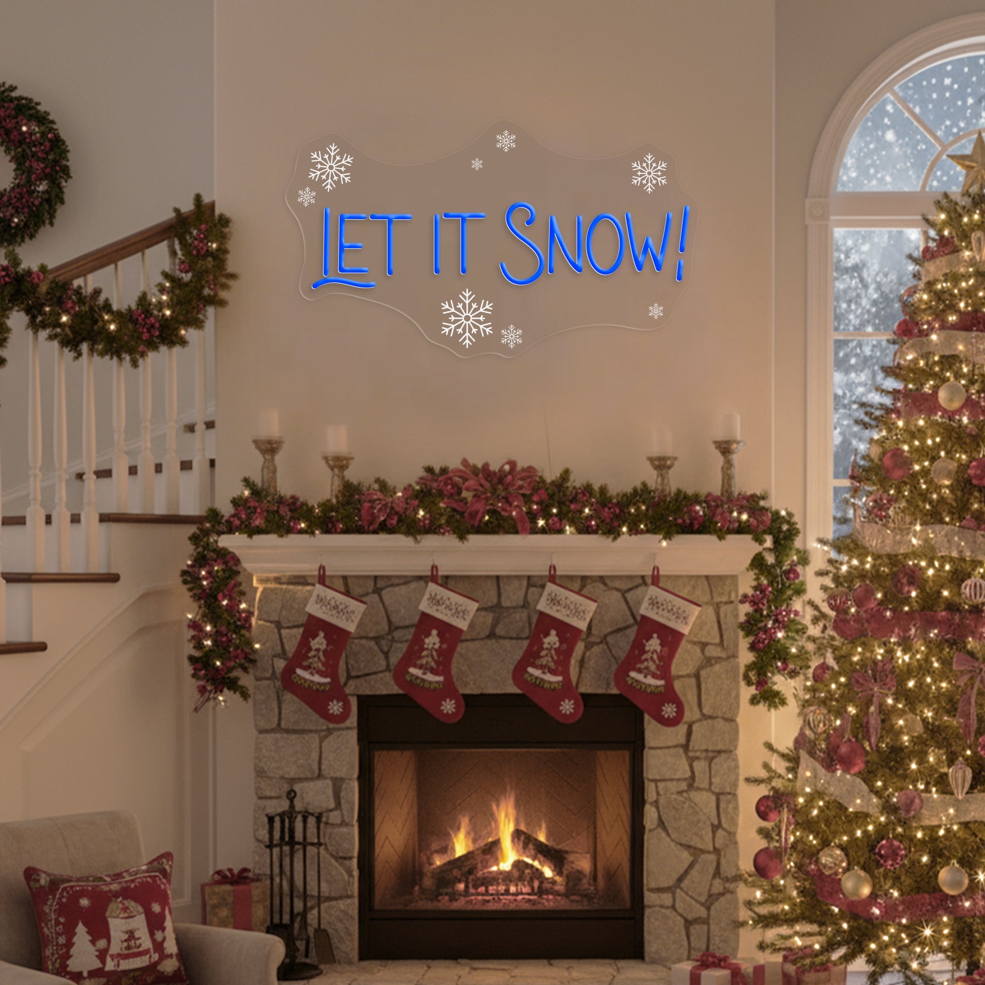 Let It Snow Neon Sign – Winter LED Wall Light for Christmas Holiday & Cozy Home Décor