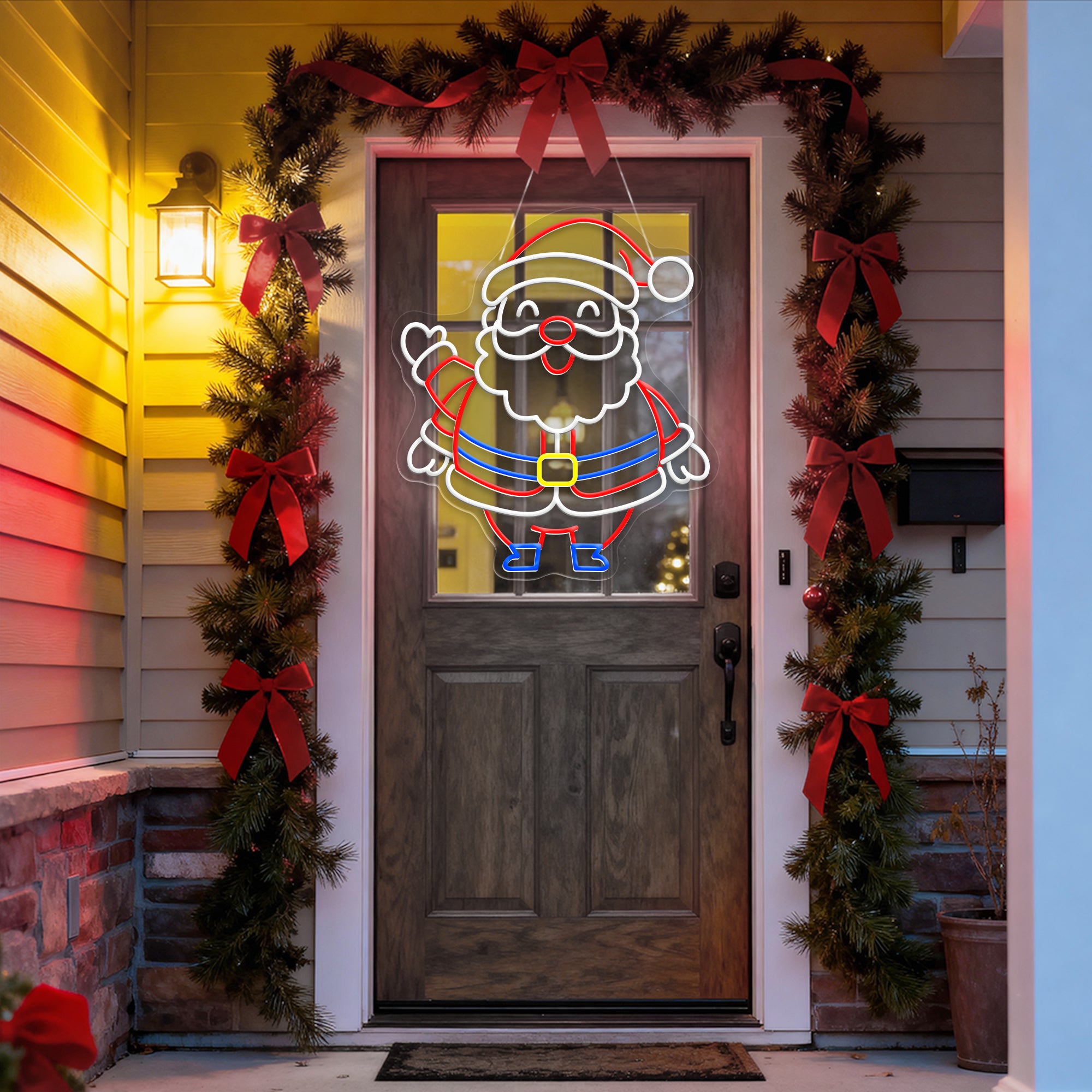 Santa Waving Hand Neon Sign – Funny Christmas LED Light for Holiday Home & Party Décor